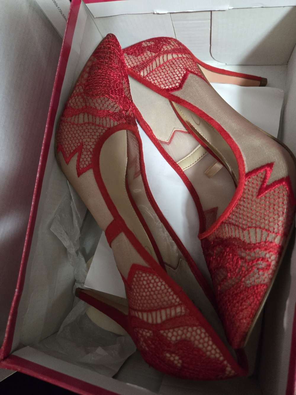 Jessica Simpson Red Lace Pointed Toe Pumps
